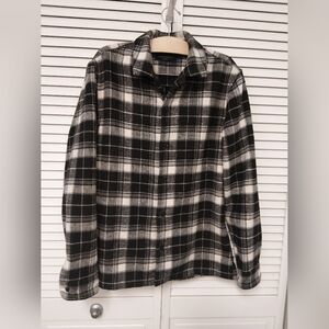 All Saints Black & White Plaid Ultra Heavy Wool Blend Button-Up Shacket